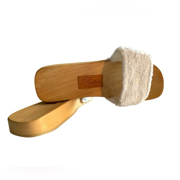 PRATESI Wooden White Terry Clog Slides - Picture 3 of 12